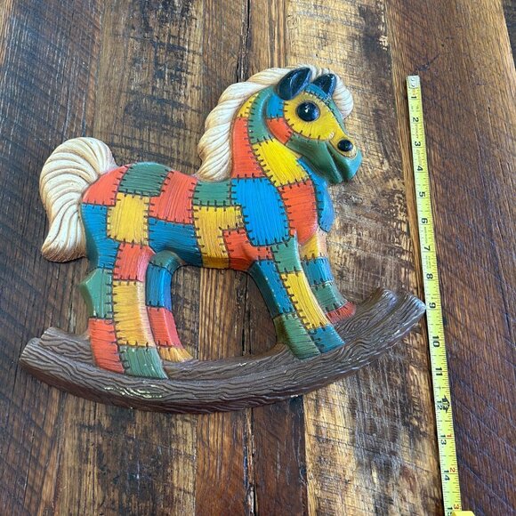 Vintage Hand-Painted Patchwork Quilt Rocking Horse Wall Hanging Nursery child ro - Picture 7 of 8